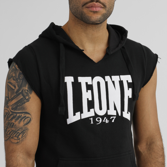 Camiseta Leone 1947 de algodon sin mangas con capucha LSM202 negra