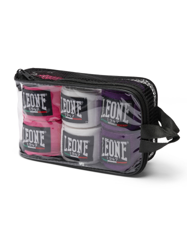 Pack de 3 pares de Vendas de Boxeo Leone 1947 3,5 metros  rosa-blanco-violeta