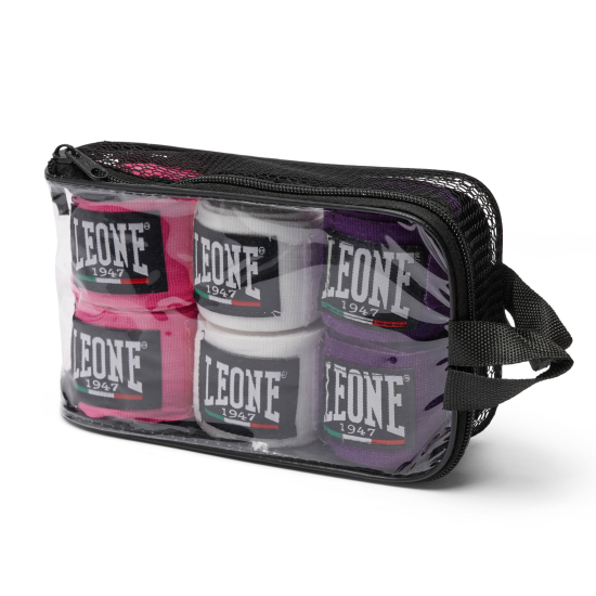 Pack de 3 pares de Vendas de Boxeo Leone 1947 3,5 metros  rosa-blanco-violeta
