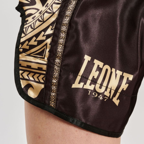 Short De Kickboxing / Muay Thai LEONE 1947 – Satin Noir Détails Or, Ceinture Extensible, Fente Thaï, Mixte, Pour Entraînement
